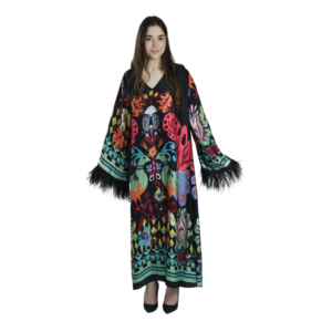 Black Peafowl Silk Abaya